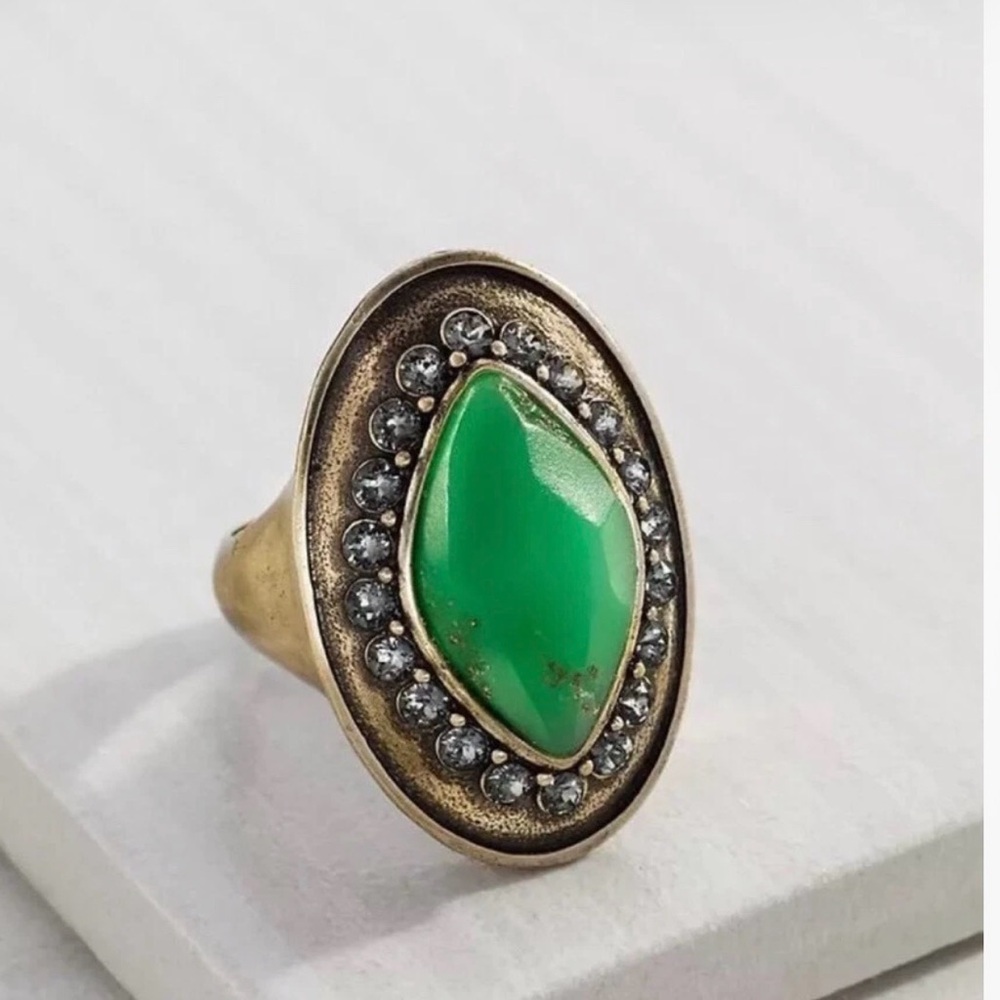 Silpada Bright Green Marquise Stone Ring with Clear Halo